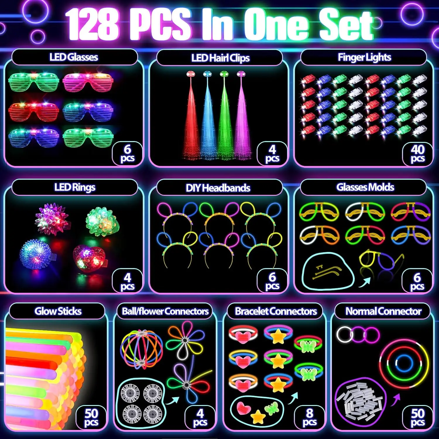 128 pièces : Lunettes lumineus - Glow In The Dark Party Glasses avis et prix