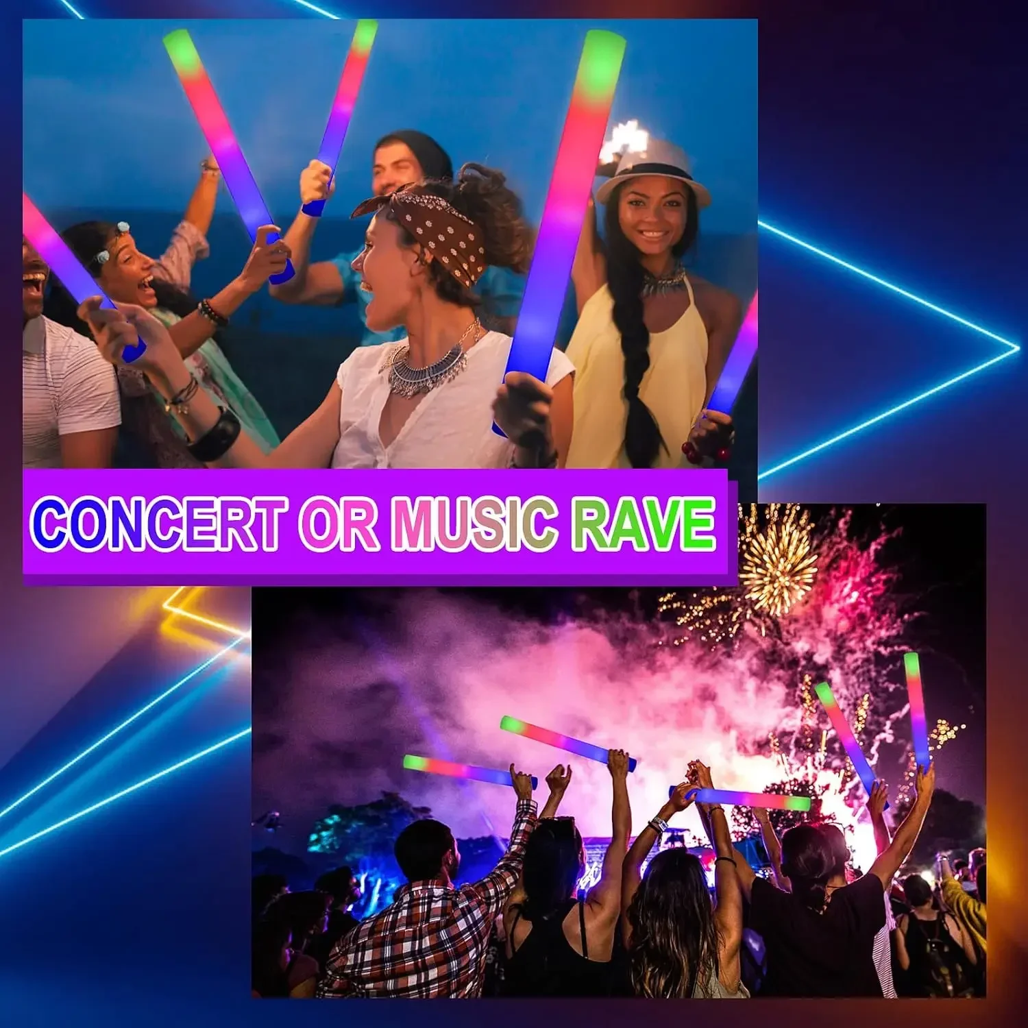 2Z-50PCS Bâtonnets lumineux en - Flashing Led Foam Sticks Party avis et prix